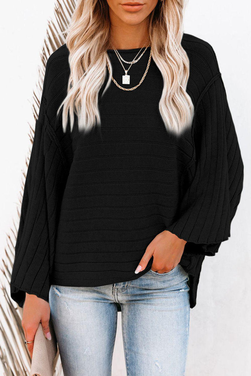 Round Neck Long Sleeve Knit Top-Tops-Boutique Top, Ship From Overseas, SYNZ, Top, Tops-Black-S-[option4]-[option5]-[option6]-Womens-USA-Clothing-Boutique-Shop-Online-Clothes Minded