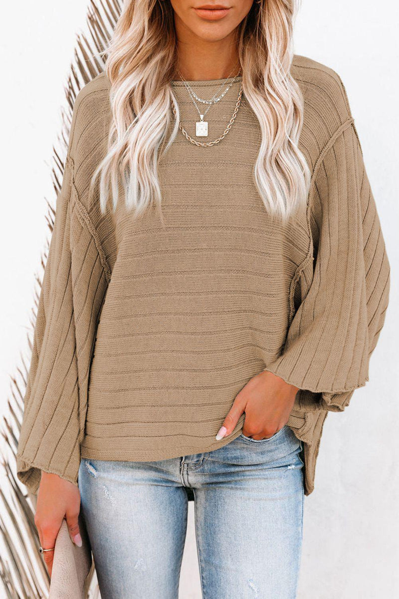 Round Neck Long Sleeve Knit Top-Tops-Boutique Top, Ship From Overseas, SYNZ, Top, Tops-Camel-S-[option4]-[option5]-[option6]-Womens-USA-Clothing-Boutique-Shop-Online-Clothes Minded