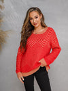 Round Neck Long Sleeve Sweater-Sweaters-Boutique Top, Ship From Overseas, Top, Tops, Y.S.J.Y-Red-S-[option4]-[option5]-[option6]-Womens-USA-Clothing-Boutique-Shop-Online-Clothes Minded