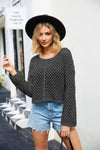 Round Neck Openwork Dropped Shoulder Knit Top-Tops-Boutique Top, SF Knit, Ship From Overseas, Top, Tops-Black-S-[option4]-[option5]-[option6]-Womens-USA-Clothing-Boutique-Shop-Online-Clothes Minded