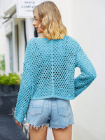 Round Neck Openwork Dropped Shoulder Knit Top-Tops-Boutique Top, SF Knit, Ship From Overseas, Top, Tops-[option4]-[option5]-[option6]-Womens-USA-Clothing-Boutique-Shop-Online-Clothes Minded