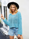 Round Neck Openwork Dropped Shoulder Knit Top-Tops-Boutique Top, SF Knit, Ship From Overseas, Top, Tops-Pastel Blue-S-[option4]-[option5]-[option6]-Womens-USA-Clothing-Boutique-Shop-Online-Clothes Minded