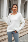 Round Neck Ribbed Long Sleeve Sweater-Ship From Overseas, Y.S.J.Y-White-S-[option4]-[option5]-[option6]-Womens-USA-Clothing-Boutique-Shop-Online-Clothes Minded