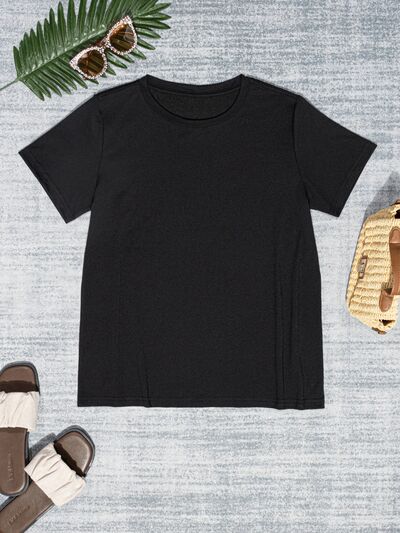 Round Neck Short Sleeve T-Shirt-Putica, Ship From Overseas-Black-S-[option4]-[option5]-[option6]-Womens-USA-Clothing-Boutique-Shop-Online-Clothes Minded