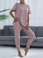 Round Neck Short Sleeve Top and Pants Set-Lounge Sets-Casual Sets, Comfy Set, Lounge Set, Matching Set, Romantichut, Ship From Overseas, Shipping Delay 09/29/2023 - 10/04/2023-Blush Pink-XS-[option4]-[option5]-[option6]-Womens-USA-Clothing-Boutique-Shop-Online-Clothes Minded