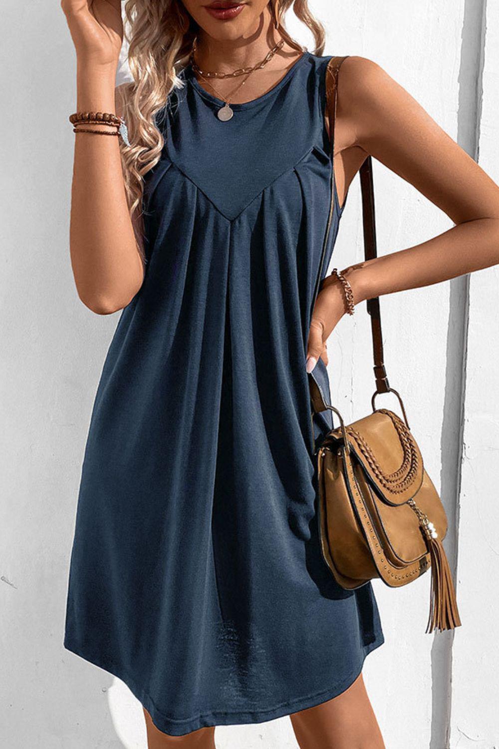 Round Neck Sleeveless Mini Dress-Dresses-Navy-S-[option4]-[option5]-[option6]-Womens-USA-Clothing-Boutique-Shop-Online-Clothes Minded