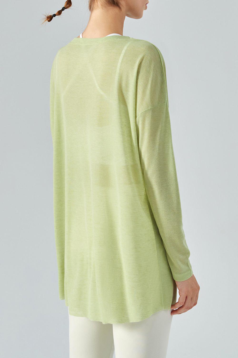 Round Neck Slit Sheer Tunic Sports Top-Ship From Overseas, ZJtree-Matcha-S/M-[option4]-[option5]-[option6]-Womens-USA-Clothing-Boutique-Shop-Online-Clothes Minded