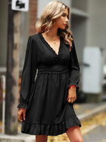 Ruffle Trim V-Neck Flounce Sleeve Dress-G@S, Ship From Overseas-[option4]-[option5]-[option6]-Womens-USA-Clothing-Boutique-Shop-Online-Clothes Minded