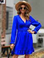 Ruffle Trim V-Neck Flounce Sleeve Dress-G@S, Ship From Overseas-Royal Blue-S-[option4]-[option5]-[option6]-Womens-USA-Clothing-Boutique-Shop-Online-Clothes Minded
