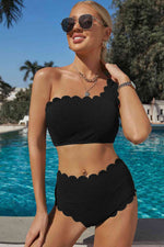 Scalloped Trim One-Shoulder Bikini Set-Ship From Overseas, Shipping delay February 7 - February 16, SYNZ-Black-S-[option4]-[option5]-[option6]-Womens-USA-Clothing-Boutique-Shop-Online-Clothes Minded