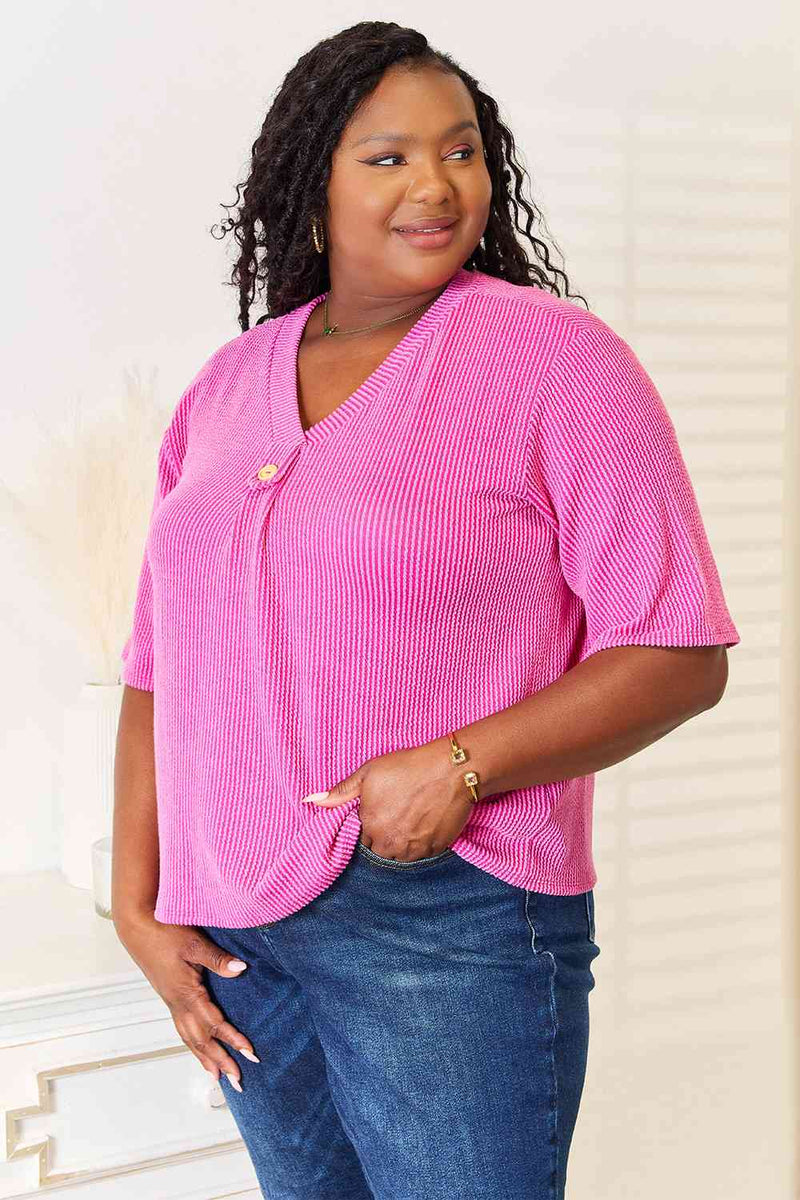 Sew In Love Full Size Ribbed V-Neck Short Sleeve Top-Sew In Love, Ship from USA-[option4]-[option5]-[option6]-Womens-USA-Clothing-Boutique-Shop-Online-Clothes Minded