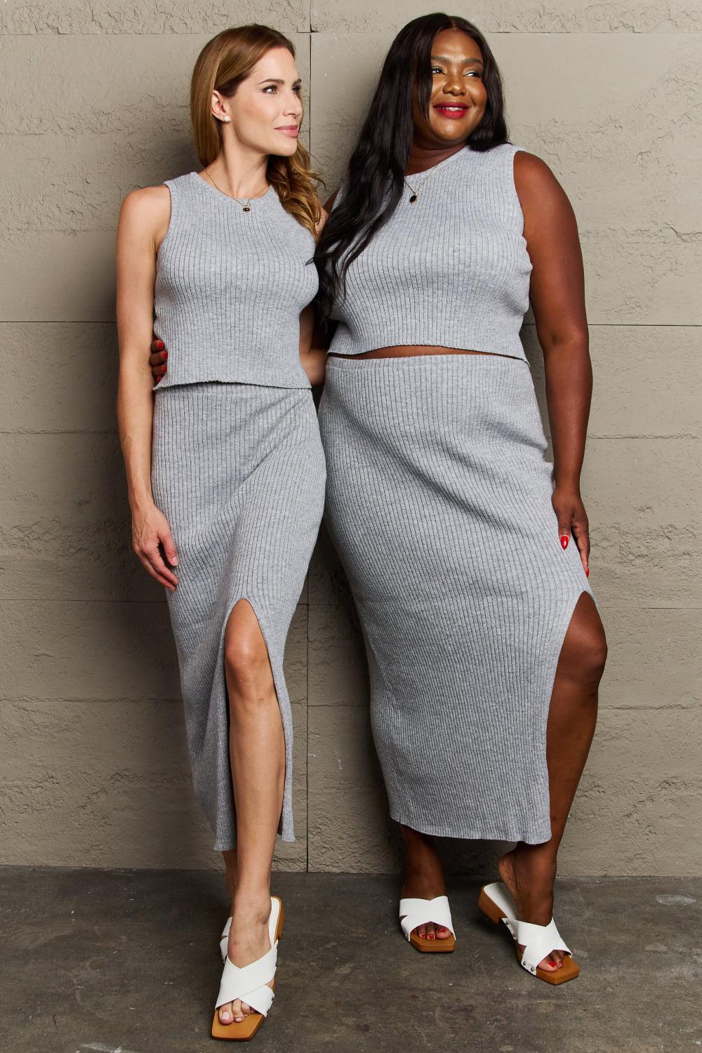 She's All That Fitted Two-Piece Skirt Set-Set-Black Friday, Sew In Love, Ship from USA-Charcoal-S-[option4]-[option5]-[option6]-Womens-USA-Clothing-Boutique-Shop-Online-Clothes Minded