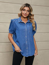 Short Puff Sleeve Denim Shirt Jacket-Shirts & Tops-M.F, Ship From Overseas, Shipping Delay 09/29/2023 - 10/02/2023-[option4]-[option5]-[option6]-Womens-USA-Clothing-Boutique-Shop-Online-Clothes Minded