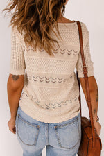 Short Sleeve Openwork Knit Sweater-Tops-Boutique Top, Shipping Delay 01/17/2023 - 01/25/2023, Sweater, Tops-[option4]-[option5]-[option6]-Womens-USA-Clothing-Boutique-Shop-Online-Clothes Minded