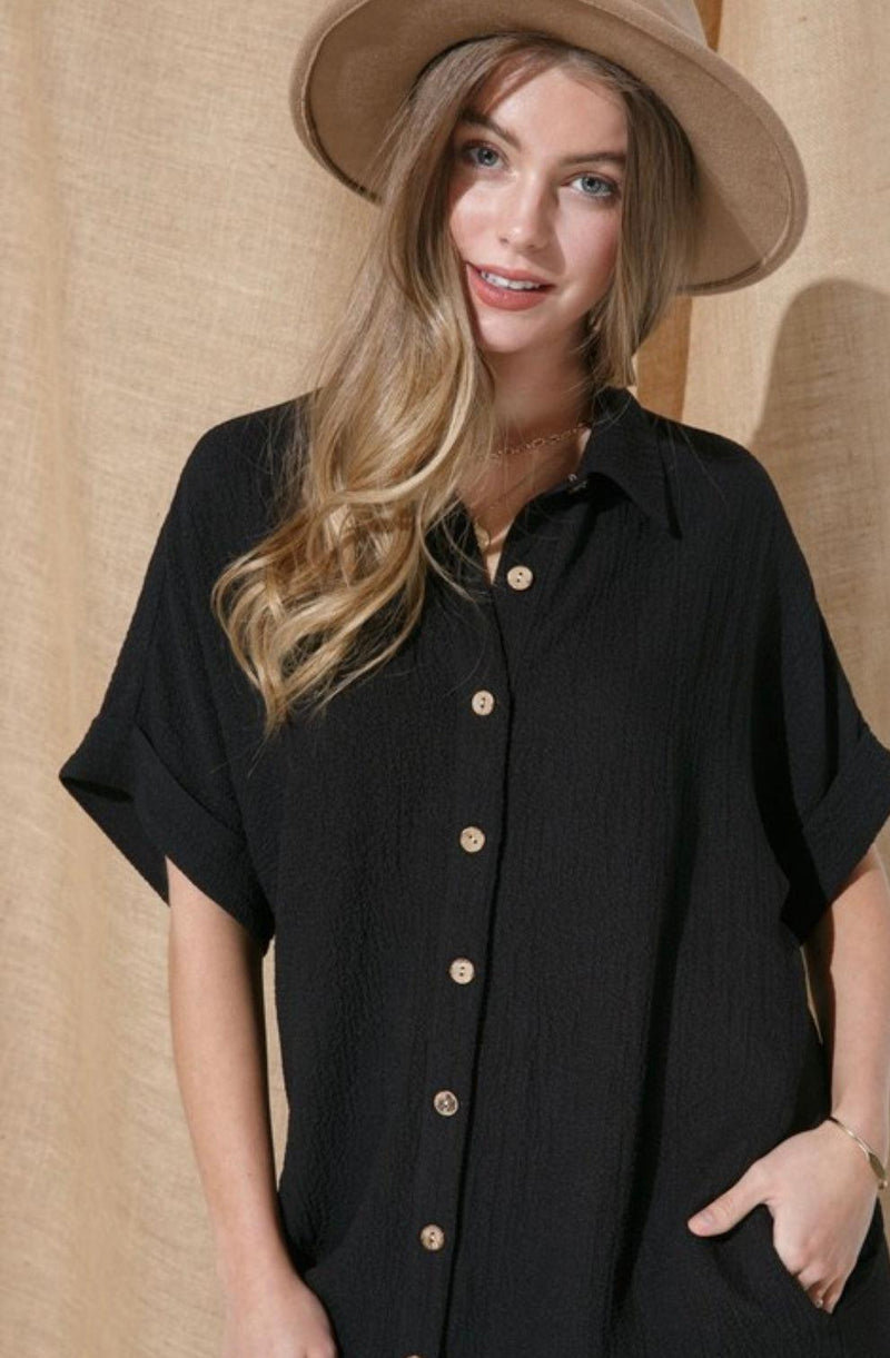 Short Sleeve Shirt Dress-150 Dresses-Black Shirt Dress, Button Down Shirt Dress, Max Retail, Short Sleeve Shirt Dress, Taupe Shirt Dress-[option4]-[option5]-[option6]-Womens-USA-Clothing-Boutique-Shop-Online-Clothes Minded
