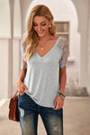 Side Lace V Neck T-Shirt-Ship From Overseas, SYNZ-[option4]-[option5]-[option6]-Womens-USA-Clothing-Boutique-Shop-Online-Clothes Minded