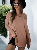 Single Shoulder Long Sleeve Knit Top-Shirts & Tops-Ship From Overseas, YO-[option4]-[option5]-[option6]-Womens-USA-Clothing-Boutique-Shop-Online-Clothes Minded