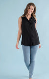Sleeveless Button Up Top-100 Short Sleeve Tops-Black Button Up, Black Button Up Blouse, Black Button Up Top, Black Sleevless Button Up Top, Max Retail, Sleeveless Top-[option4]-[option5]-[option6]-Womens-USA-Clothing-Boutique-Shop-Online-Clothes Minded