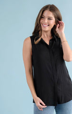 Sleeveless Button Up Top-100 Short Sleeve Tops-Black Button Up, Black Button Up Blouse, Black Button Up Top, Black Sleevless Button Up Top, Max Retail, sale, Sale Top, Sleeveless Top-[option4]-[option5]-[option6]-Womens-USA-Clothing-Boutique-Shop-Online-Clothes Minded