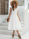 Smocked Round Neck Tiered Dress-Dress-Boutique Dress, Dress, J&Q, Ship From Overseas-White-S-[option4]-[option5]-[option6]-Womens-USA-Clothing-Boutique-Shop-Online-Clothes Minded