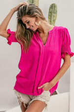 Smocked Sleeve Top-100 Short Sleeve Tops-Black Top, Boutique Top, Fuchsia Top, Max Retail, sale, Sale Top, Short Sleeve Black Top, Short Sleeve Top, Smocked Sleeve Top-Large-Fuchsia-[option4]-[option5]-[option6]-Womens-USA-Clothing-Boutique-Shop-Online-Clothes Minded