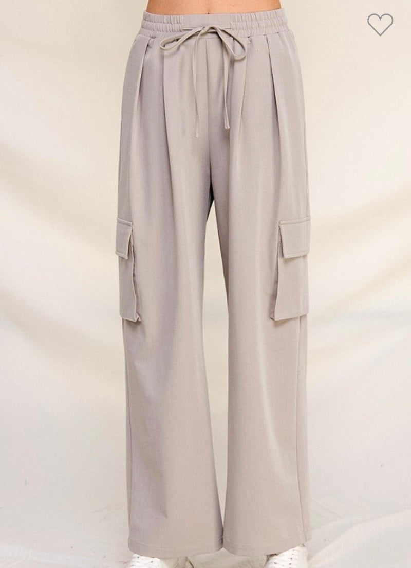 Smooth Twill Cargo Wide Leg Pleated Pants-160 Bottoms-Cargo Pants, Gray Pants, Max Retail, Smooth Twill Cargo Wide Leg Pants-[option4]-[option5]-[option6]-Womens-USA-Clothing-Boutique-Shop-Online-Clothes Minded