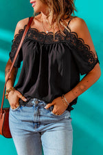 Spaghetti Strap Cold-Shoulder Lace Trim Blouse-Tops-Boutique Top, Ship From Overseas, SYNZ, Top, Tops-Black-S-[option4]-[option5]-[option6]-Womens-USA-Clothing-Boutique-Shop-Online-Clothes Minded