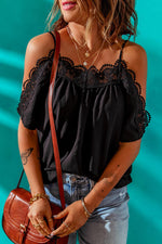Spaghetti Strap Cold-Shoulder Lace Trim Blouse-Tops-Boutique Top, Ship From Overseas, SYNZ, Top, Tops-[option4]-[option5]-[option6]-Womens-USA-Clothing-Boutique-Shop-Online-Clothes Minded