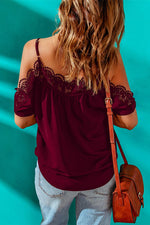 Spaghetti Strap Cold-Shoulder Lace Trim Blouse-Tops-Boutique Top, Ship From Overseas, SYNZ, Top, Tops-[option4]-[option5]-[option6]-Womens-USA-Clothing-Boutique-Shop-Online-Clothes Minded