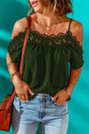 Spaghetti Strap Cold-Shoulder Lace Trim Blouse-Tops-Boutique Top, Ship From Overseas, SYNZ, Top, Tops-Mid Green-S-[option4]-[option5]-[option6]-Womens-USA-Clothing-Boutique-Shop-Online-Clothes Minded