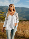 Spliced Lace Buttoned Blouse-L&Q, Ship From Overseas, Shipping Delay 09/29/2023 - 10/03/2023-[option4]-[option5]-[option6]-Womens-USA-Clothing-Boutique-Shop-Online-Clothes Minded