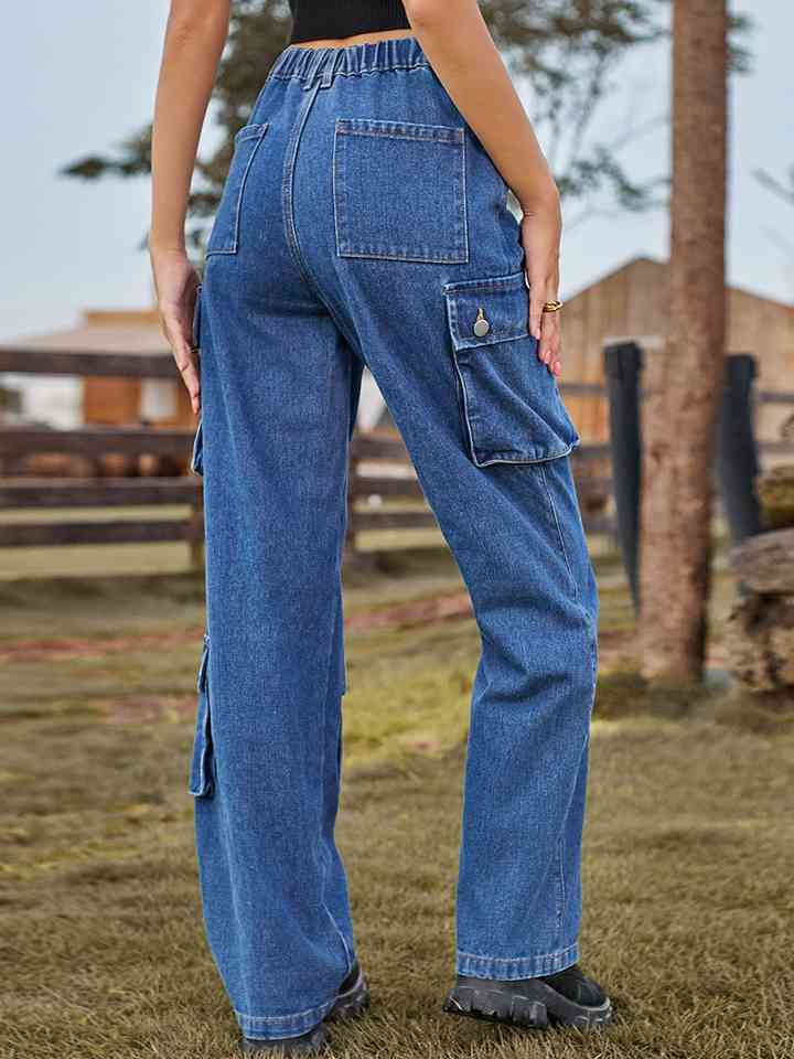 Straight Leg Cargo Jeans-Pants-Bottoms, M.F, Ship From Overseas-Azure-S-[option4]-[option5]-[option6]-Womens-USA-Clothing-Boutique-Shop-Online-Clothes Minded