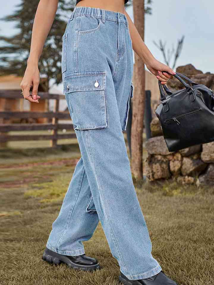 Straight Leg Cargo Jeans-Pants-Bottoms, M.F, Ship From Overseas-[option4]-[option5]-[option6]-Womens-USA-Clothing-Boutique-Shop-Online-Clothes Minded
