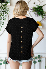 Swiss Dot Decorative Button Short Sleeve Blouse-Tops-Ship From Overseas, SYNZ, Tops-[option4]-[option5]-[option6]-Womens-USA-Clothing-Boutique-Shop-Online-Clothes Minded