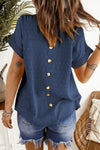 Swiss Dot Decorative Button Short Sleeve Blouse-Tops-Ship From Overseas, SYNZ, Tops-[option4]-[option5]-[option6]-Womens-USA-Clothing-Boutique-Shop-Online-Clothes Minded