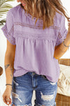 Swiss Dot Decorative Button Short Sleeve Blouse-Tops-Ship From Overseas, SYNZ, Tops-Lilac-S-[option4]-[option5]-[option6]-Womens-USA-Clothing-Boutique-Shop-Online-Clothes Minded