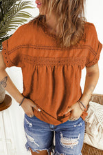 Swiss Dot Decorative Button Short Sleeve Blouse-Tops-Ship From Overseas, SYNZ, Tops-Orange-S-[option4]-[option5]-[option6]-Womens-USA-Clothing-Boutique-Shop-Online-Clothes Minded