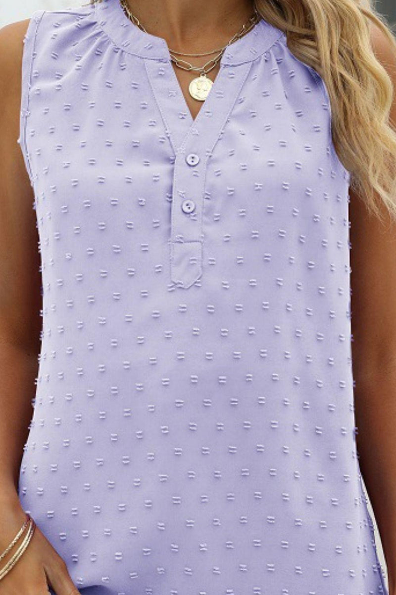 Swiss Dot Notched Neck Tank-Tops-AYL, Ship From Overseas, Shipping Delay 09/29/2023 - 10/03/2023, Tops-[option4]-[option5]-[option6]-Womens-USA-Clothing-Boutique-Shop-Online-Clothes Minded