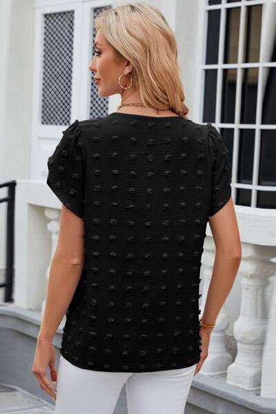 Swiss Dot Round Neck Short Sleeve T-Shirt-M@O, Ship From Overseas-[option4]-[option5]-[option6]-Womens-USA-Clothing-Boutique-Shop-Online-Clothes Minded