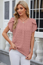 Swiss Dot Round Neck Short Sleeve T-Shirt-M@O, Ship From Overseas-Dusty Pink-S-[option4]-[option5]-[option6]-Womens-USA-Clothing-Boutique-Shop-Online-Clothes Minded