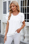 Swiss Dot Round Neck Short Sleeve T-Shirt-M@O, Ship From Overseas-White-S-[option4]-[option5]-[option6]-Womens-USA-Clothing-Boutique-Shop-Online-Clothes Minded