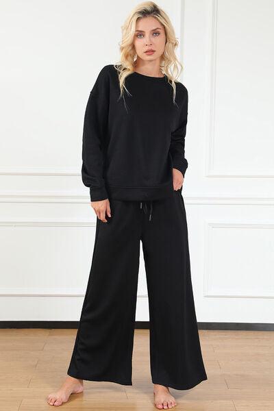 Textured Long Sleeve Top and Drawstring Pants Set-Double Take, Ship from USA-Black-S-[option4]-[option5]-[option6]-Womens-USA-Clothing-Boutique-Shop-Online-Clothes Minded