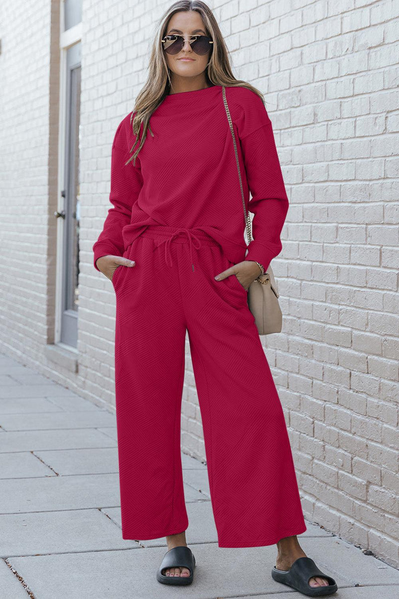 Textured Long Sleeve Top and Drawstring Pants Set-Double Take, Ship from USA-Cerise-S-[option4]-[option5]-[option6]-Womens-USA-Clothing-Boutique-Shop-Online-Clothes Minded
