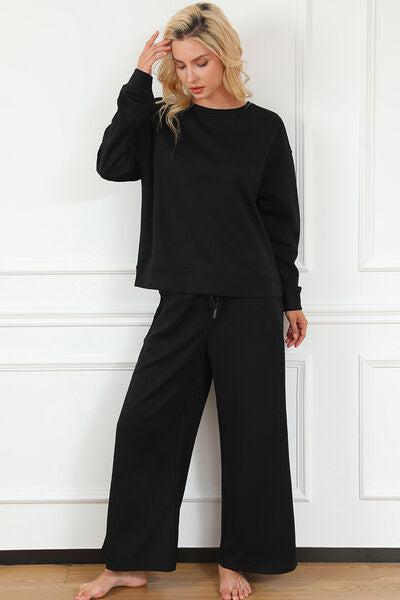 Textured Long Sleeve Top and Drawstring Pants Set-Double Take, Ship from USA-[option4]-[option5]-[option6]-Womens-USA-Clothing-Boutique-Shop-Online-Clothes Minded