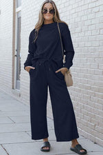 Textured Long Sleeve Top and Drawstring Pants Set-Double Take, Ship from USA-Navy-S-[option4]-[option5]-[option6]-Womens-USA-Clothing-Boutique-Shop-Online-Clothes Minded