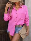 Textured Pocketed Button Up Dropped Shoulder Shirt-Mandy, Ship From Overseas-Fuchsia Pink-S-[option4]-[option5]-[option6]-Womens-USA-Clothing-Boutique-Shop-Online-Clothes Minded