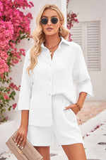 Textured Shirt and Elastic Waist Short with Pockets-Set-Mandy, Ship From Overseas-[option4]-[option5]-[option6]-Womens-USA-Clothing-Boutique-Shop-Online-Clothes Minded