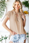 Tie-Neck Flutter Sleeve Blouse-Ship From Overseas, SYNZ-Beige-S-[option4]-[option5]-[option6]-Womens-USA-Clothing-Boutique-Shop-Online-Clothes Minded