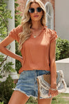 Tie-Neck Flutter Sleeve Blouse-Ship From Overseas, SYNZ-Burnt Coral-S-[option4]-[option5]-[option6]-Womens-USA-Clothing-Boutique-Shop-Online-Clothes Minded