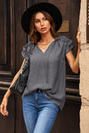Tie-Neck Flutter Sleeve Blouse-Ship From Overseas, SYNZ-[option4]-[option5]-[option6]-Womens-USA-Clothing-Boutique-Shop-Online-Clothes Minded